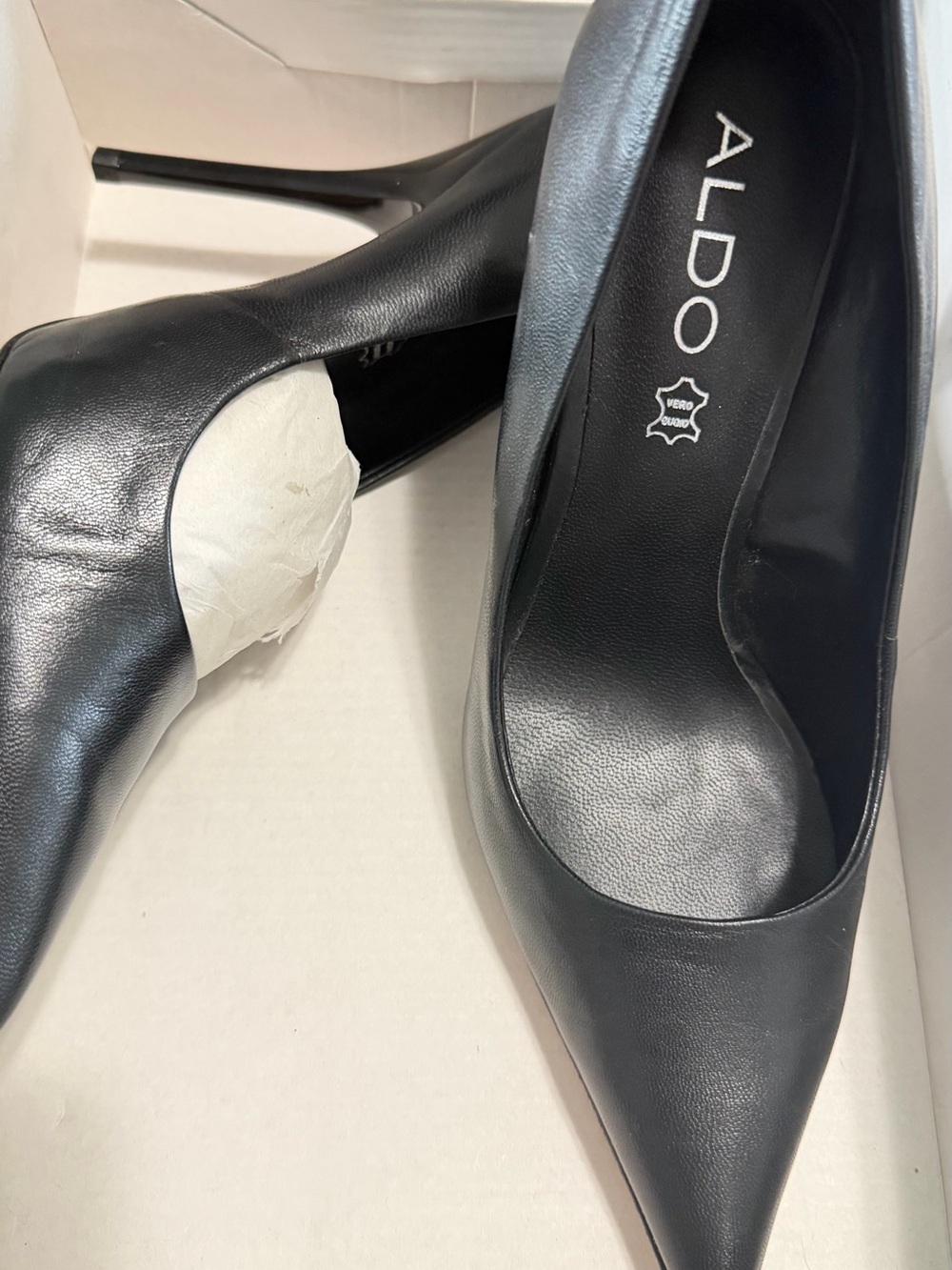 Aldo Black Leather Pointed Stiletto Pumps